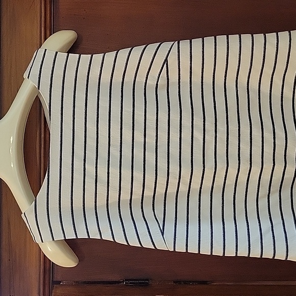 Sail to Sable | Navy Blue White Striped Sleeveless Nautical Shift Dress Small - Picture 2 of 9